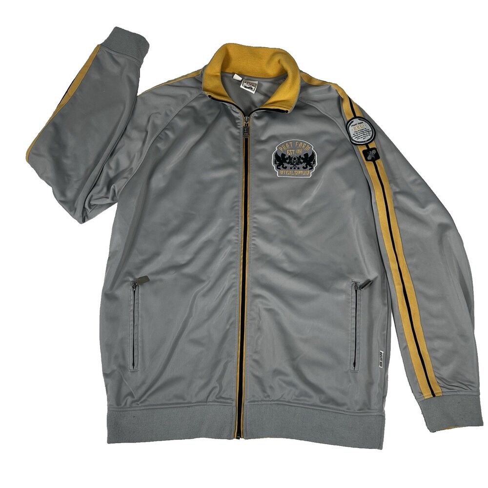 VTG Phat Farm Men's XL Gray Yellow Track Jacket Full Zip Y2K Hip Hop Streetwear